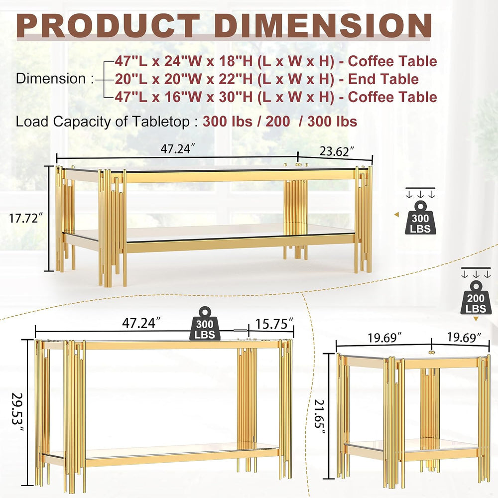 3 Piece Living Room Table Set, 1 Coffee Table, 1 End Table and 1 Console, Ele...