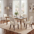 UVV Wooden Dining Chairs Set of 2, Mid Century Modern Fabric Upholstered Dining Room Chair Kitchen Chairs, Farmhouse Dinner Chair with Solid Wood Legs for Kitchen Dining Room, Beige