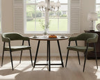 HNY Modern Dining Room Arm Chairs Set of 2, Green Retro Faux Leather Upholstered Barrel Dining Chairs with Arms Mid-Century Accent Chair with Metal Legs, Open-Back Kitchen Side Chairs for Living Room
