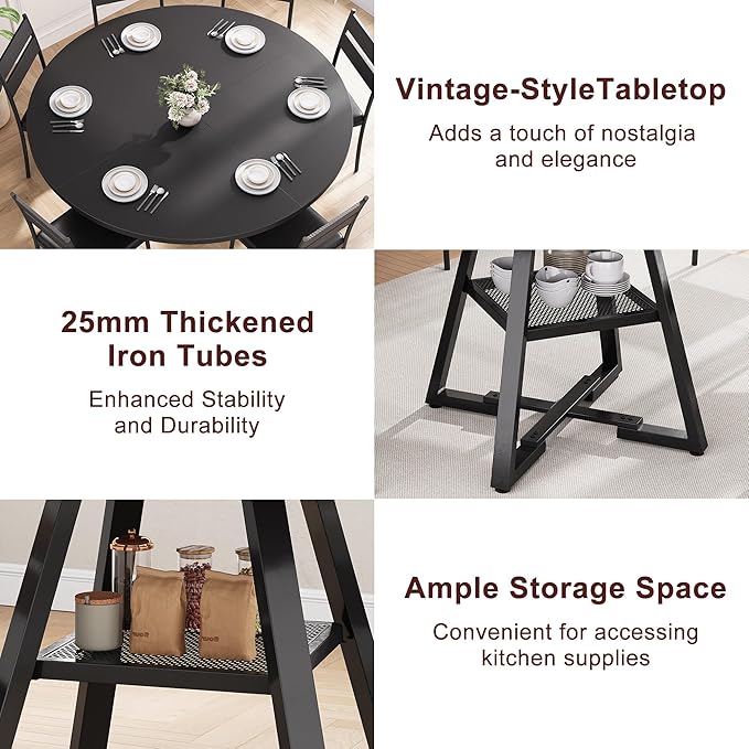 51'' Round Dining Table,Kitchen Dining Room Circle Dinner Pedestal Table,Space Saving Wood Kitchen & Dining Room Furniture (Black, 51In)