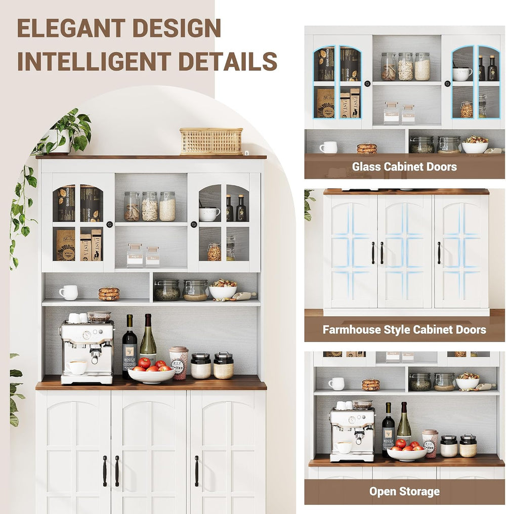 IDEALHOUSE Pantry Cabinet, 70.9 Inch Kitchen Cabinet with Glass Doors, Tall K...