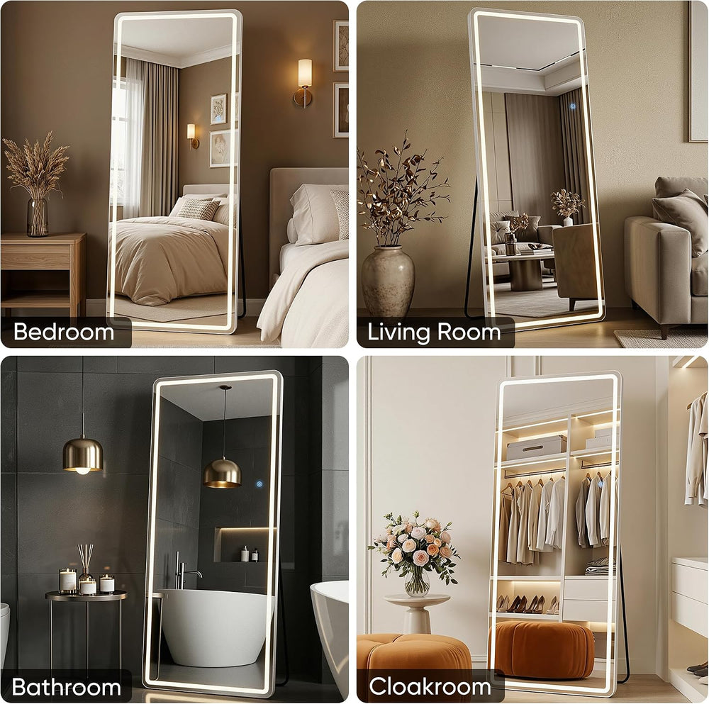 76"x34" Full Length Mirror with LED Lights, Dimmable Lighted Floor ...