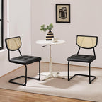 Yaheetech Rattan Dining Chairs Set of 2 Mid Century Modern Dining Room Chairs with Chrome Legs and Rattan Back for Home Kitchen, Faux Leather, Black