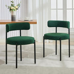 Boucle Dining Chairs Set of 4, Mid Century Modern Dining Room Chairs with Barrel Backrest, Upholstered Green Kitchen Chairs for Dining Room, Restaurant