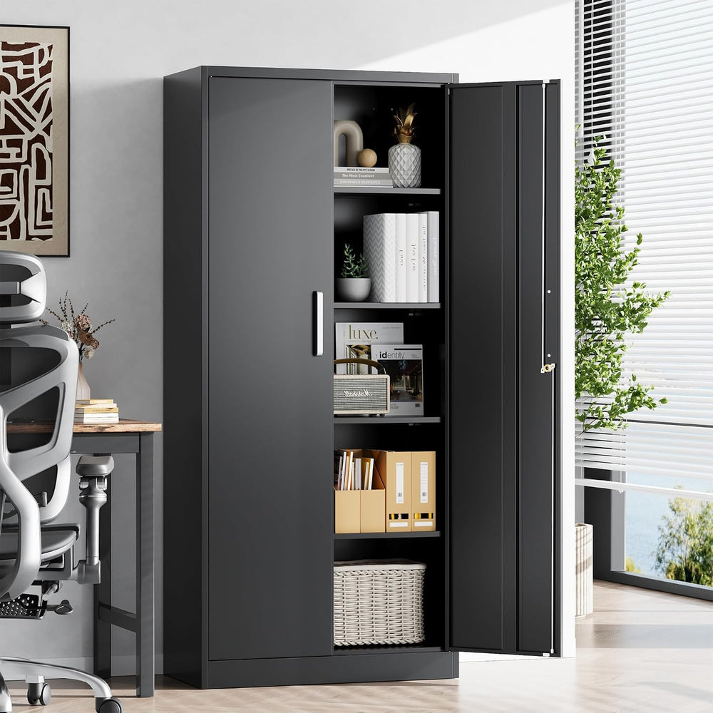 Metal Storage Cabinet with Locking Doors, 71" Tall Steel Locker Organize...