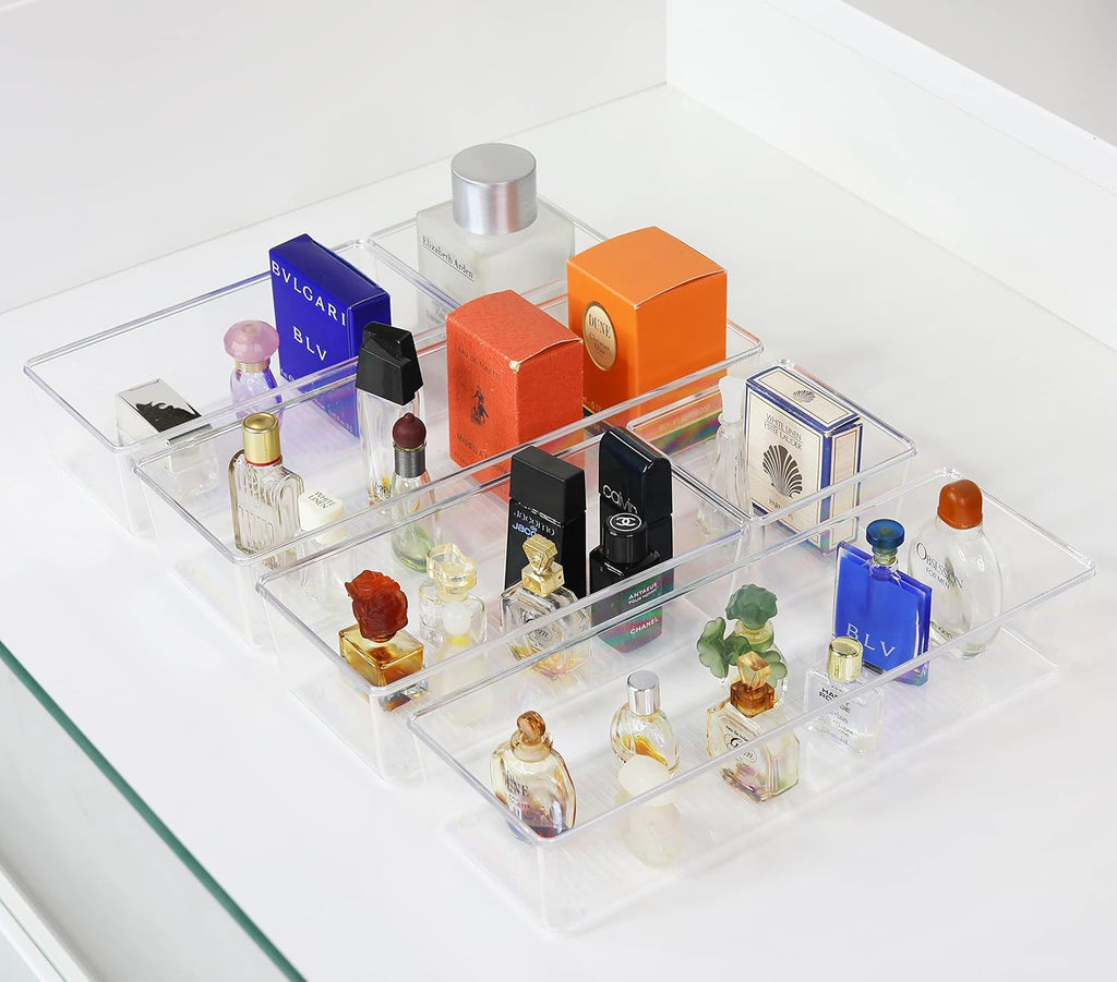 Simple Houseware Clear Desk Drawer Organizer, Assorted Sizes, 6 Packs | For Desk, Office, Bathroom, Makeup, and Craft Storage