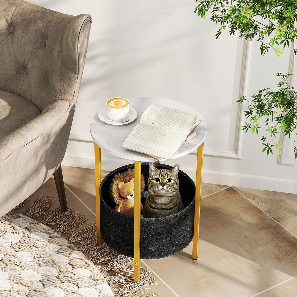Giantex Round End Table, Small Side Table with Removable Fabric Basket, Moder...