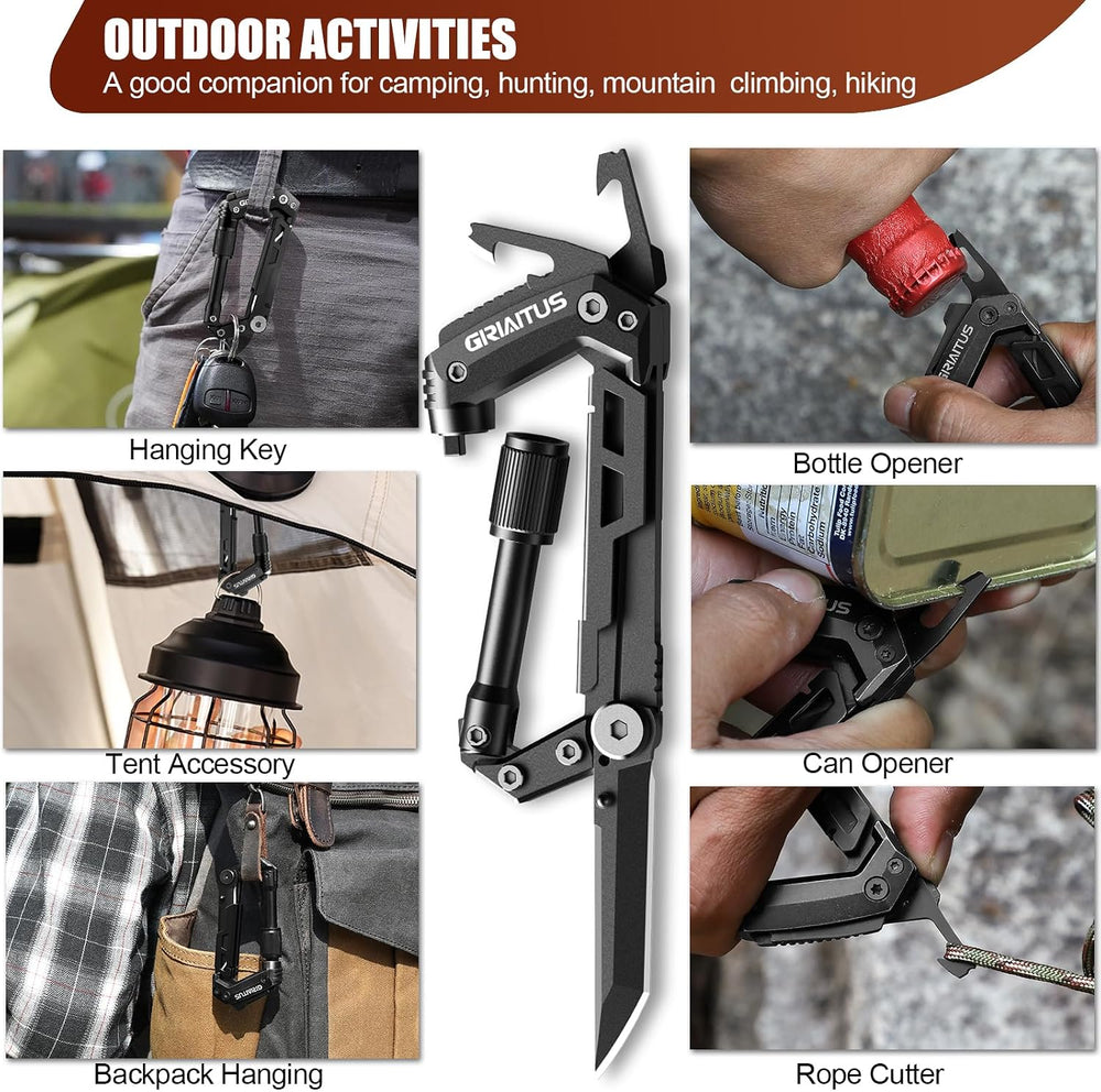 Carabiner Multitool 8-in-1 EDC Carabiners Pocket Knife for Camping, Black