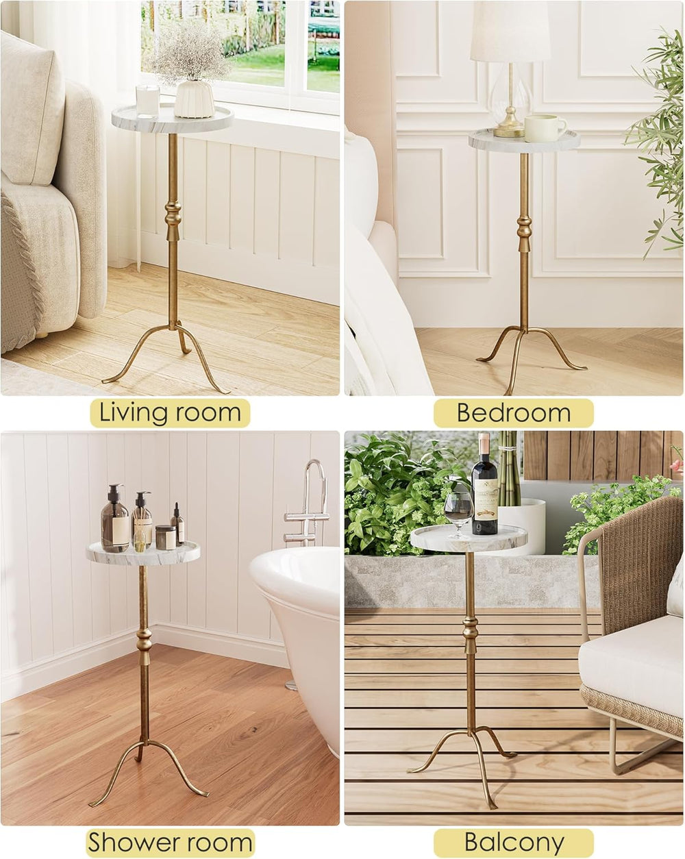 Brass Distressed Iron Round Pedestal End Table, 25 Inch Vintage Martini Cockt...