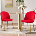 Velvet Dining Chairs Set of 6, Upholstered Mid Century Modern Dining Room Chairs, Armless Accent Chair with Metal Gold Legs for Living Room, Kitchen, Rose Red