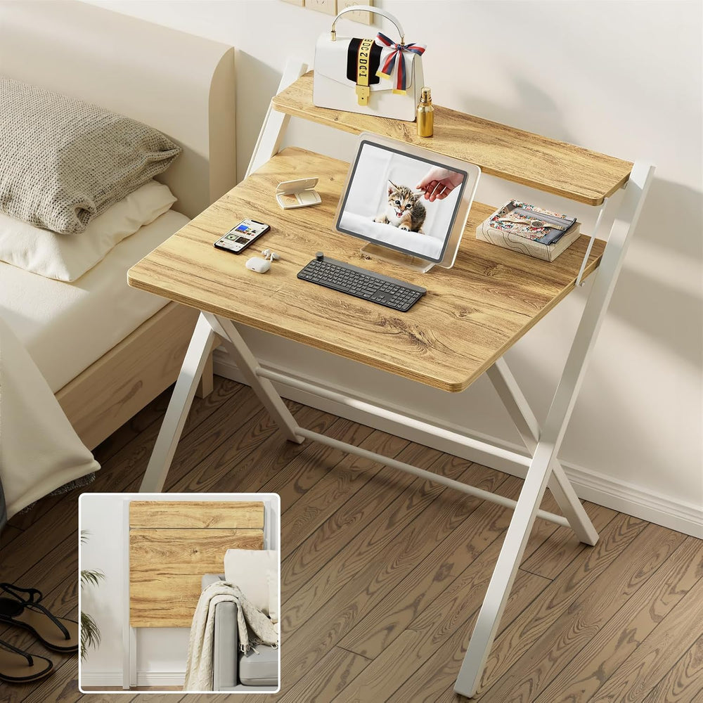 GreenForest Portable Small Desk No Assembly, 2-Tier Compact Computer Desk wit...