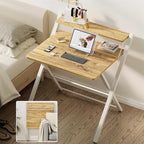 GreenForest Portable Small Desk No Assembly, 2-Tier Compact Computer Desk with Shelf, Space Saving Foldable Table for Home Office, Bedroom or Apartment, Portable Collapsible Sturdy Laptop Desk, Oak