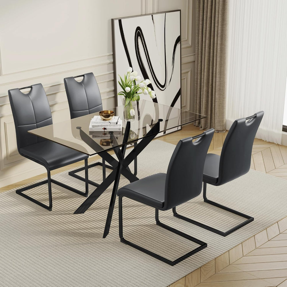 51.18" W Glass Dining Table Set for 4, Modern Rectangular Glass Kitchen ...