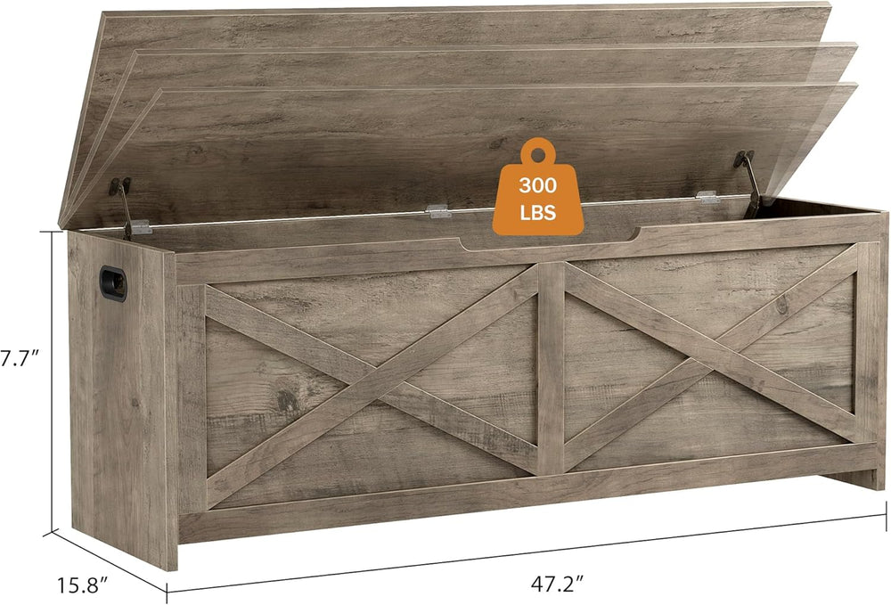 GarveeHome 47.2 in Storage Chest, Wooden Storage Bench with Safety Hinges, Ea...