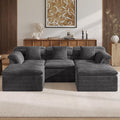 111.8" Modular Sofa with Ottoman, Boneless Cloud Couch with Deep Seat, Comfy U-Shape Corduroy Couches for Living Room, No Assembly Required, Dark Gray
