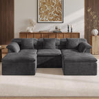 111.8" Modular Sofa with Ottoman, Boneless Cloud Couch with Deep Seat, Comfy U-Shape Corduroy Couches for Living Room, No Assembly Required, Dark Gray