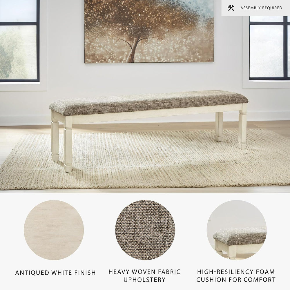 Signature Design by Ashley Bolanburg 65" Farmhouse Upholstered Dining Be...