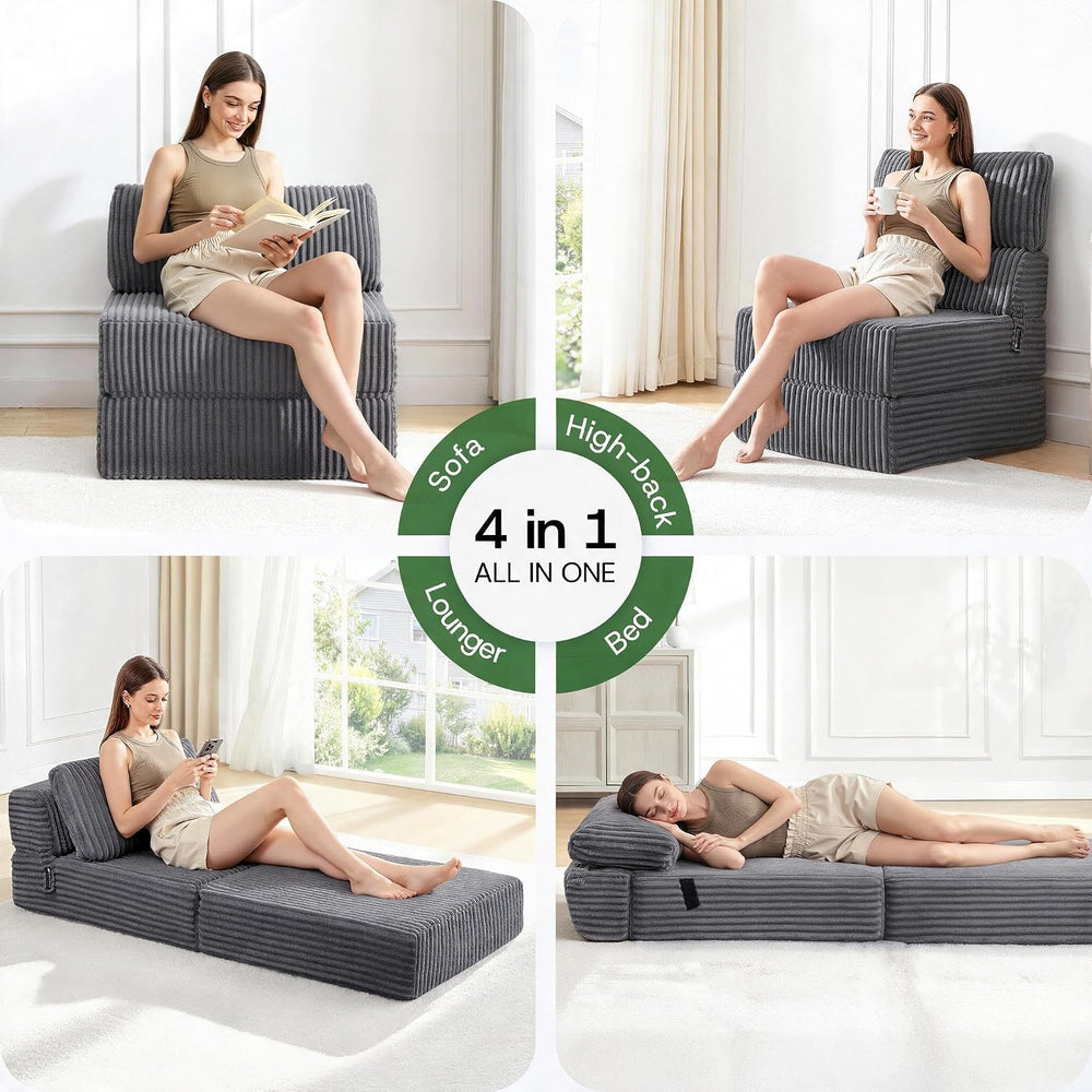 Folding Sofa Bed Convertible 4 in 1 Sleeper Chair Gray Single XL