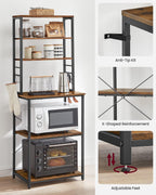 VASAGLE Coffee Bar, 23.6 Inches Baker's Rack for Kitchen with Storage, 6-Tier Kitchen Shelves with 6 Hooks, Microwave Stand, Industrial, Rustic Brown and Ink Black UKKS024B01
