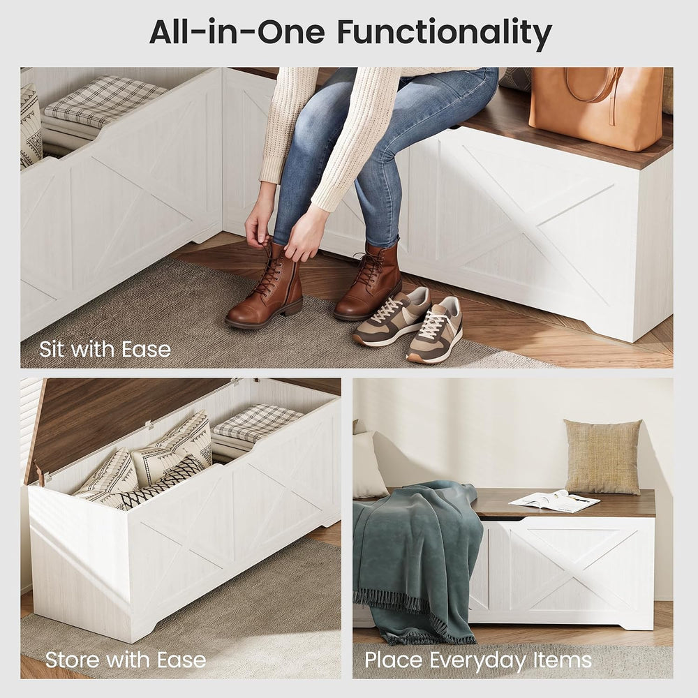 L Shaped Storage Bench, 63" Corner Bench with Storage, Breakfast Nook Be...