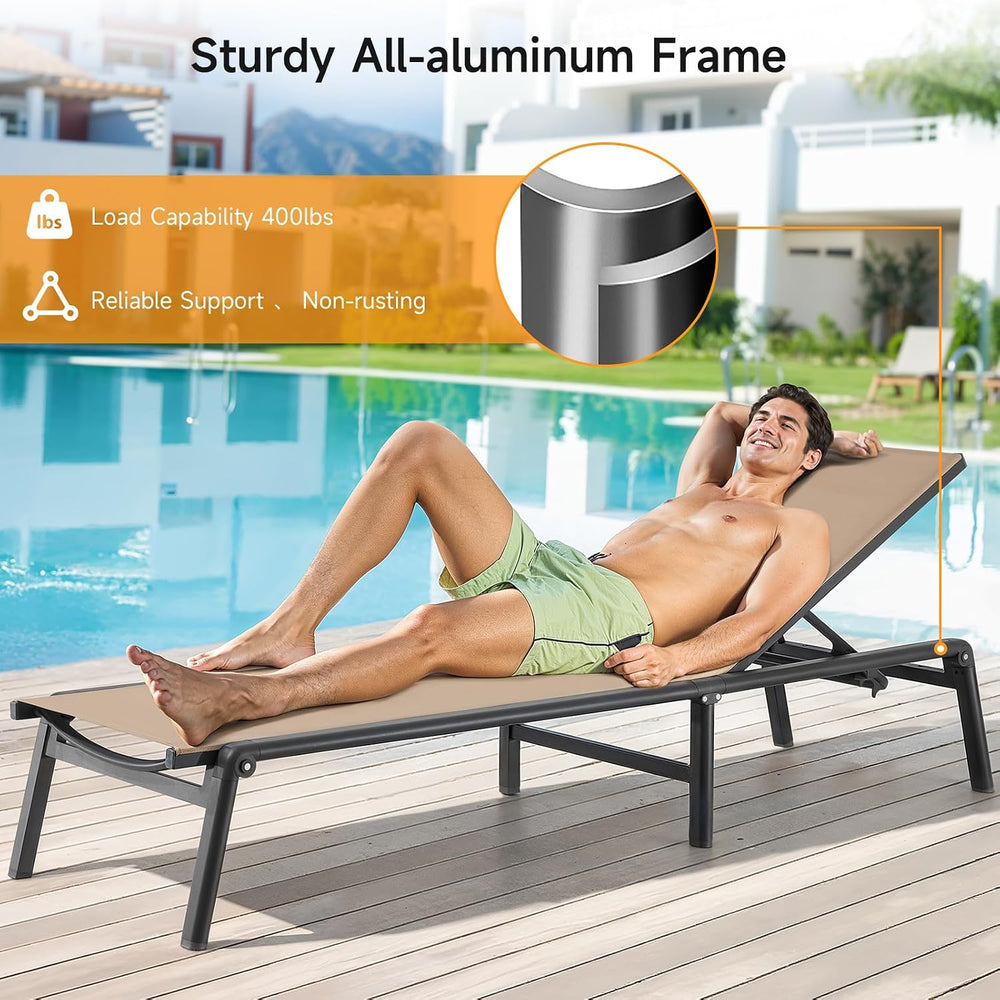 Aluminum Chaise Lounge Chair Outdoor for Outside Poolside, 1PC, Khaki