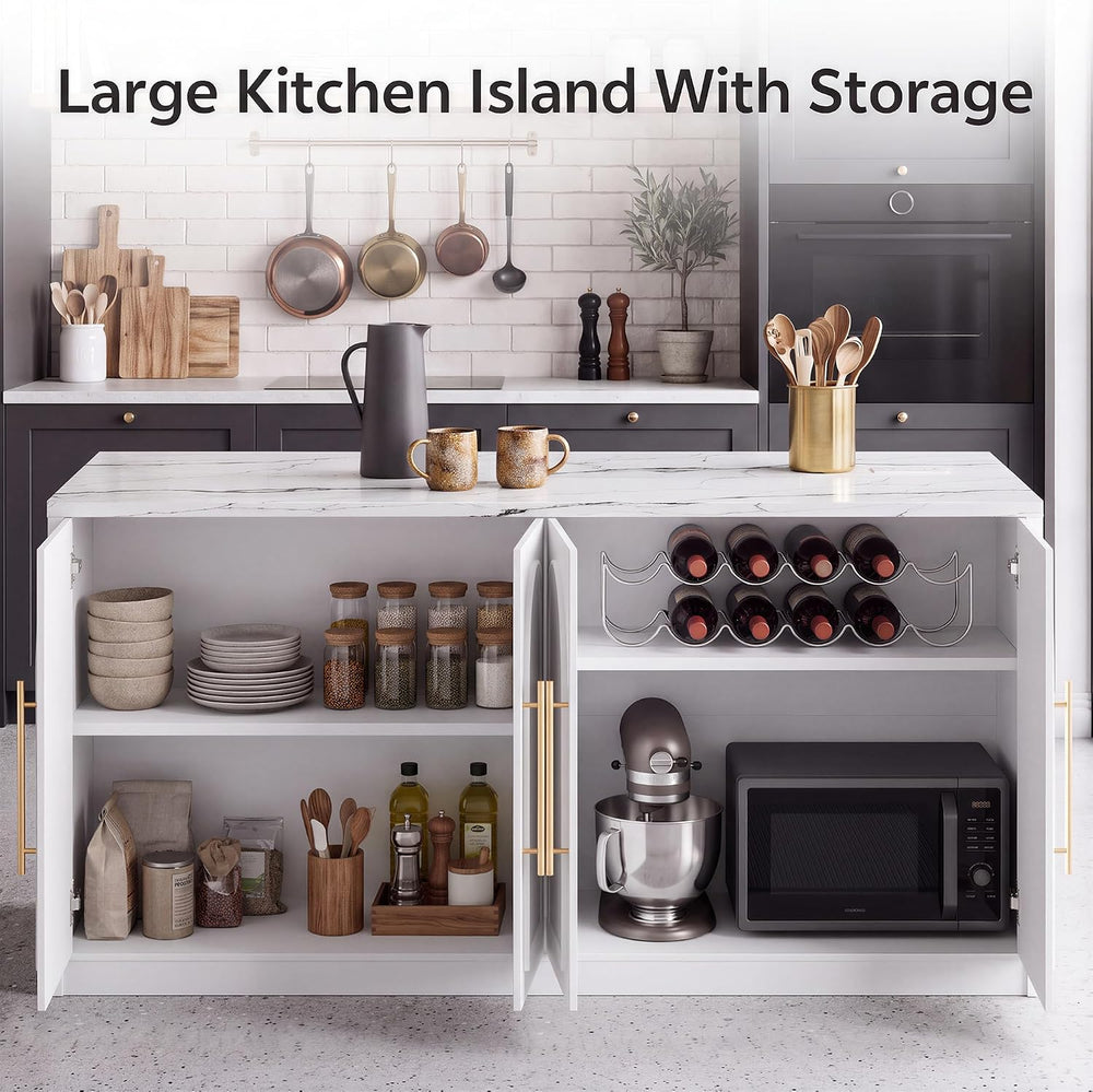 Stationary Kitchen Island, 63" L Large Island Cabinet for Kitchen | with...