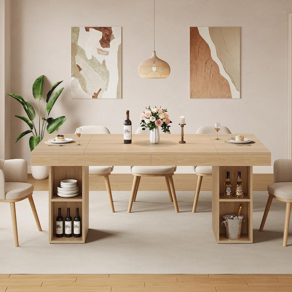 GAOMON 70.8" Wood Dining Table for 6-8 People, Large Kitchen Table with ...