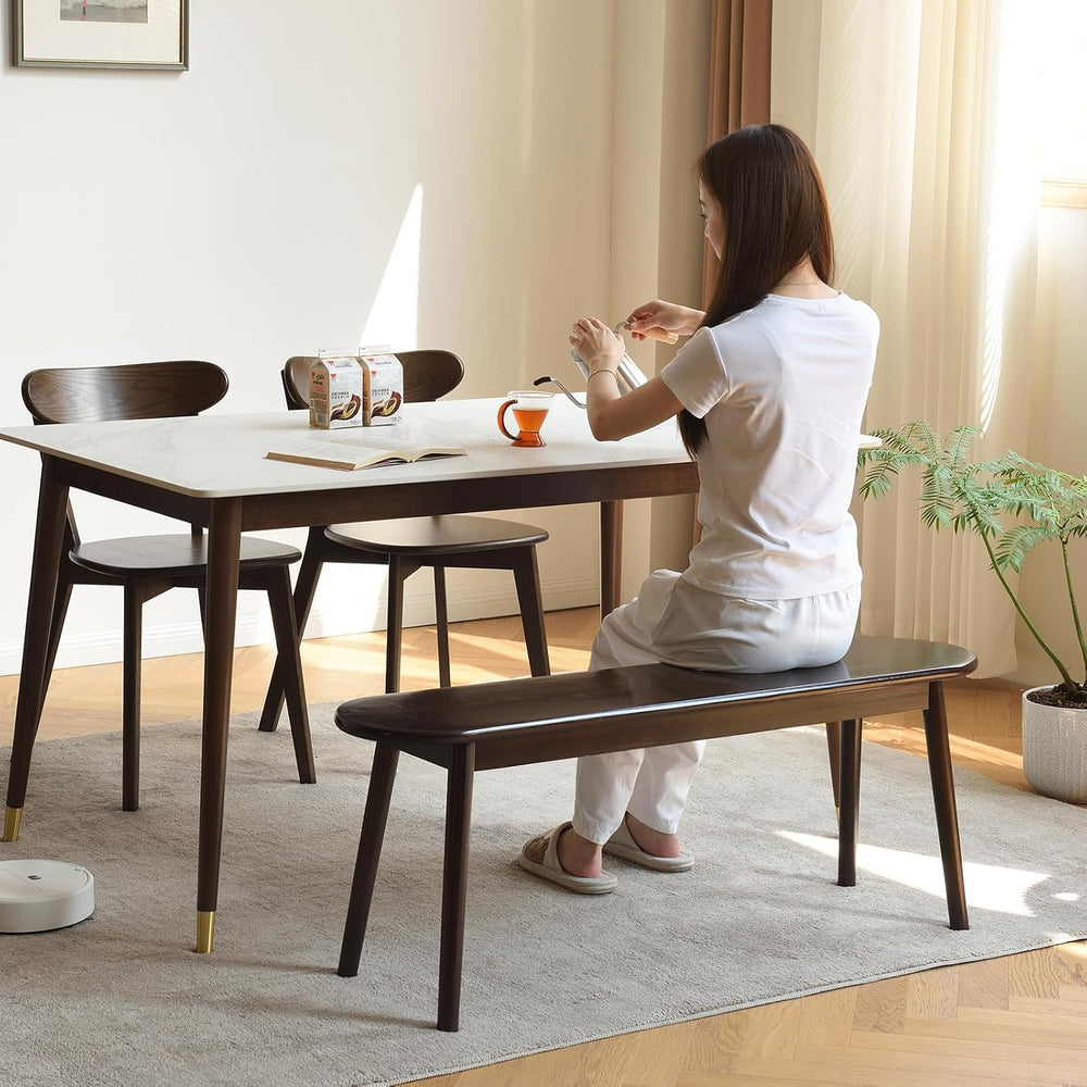 Walnut Solid Wood Bench, 39.4" L – Narrow Mid-Century Wooden Benches for...