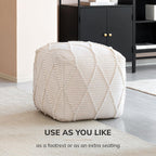 Anji Mountain Pouf Ottoman Foot Rest, Handmade Ottoman Pouf, Comfortable Foot Stool, Decorative Floor Seating for Living Room Decor, Bedroom & Home Décor Accent - Ivory