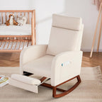 Rocking Chair Nursery High Back Rest Glider Rocker with Footrest Nursing Rocking Chairs Upholstered Accent Arm Chair for Living Room Bedroom Indoor, Beige