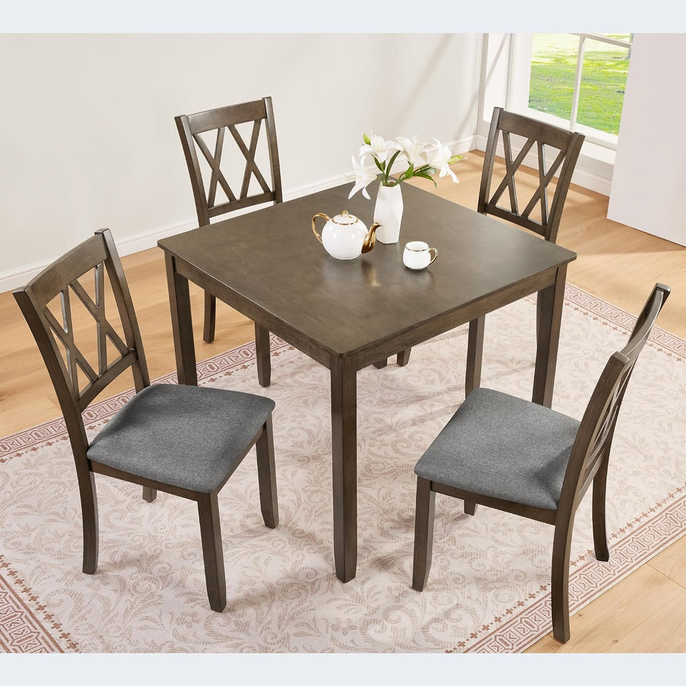 LUMISOL 5-Piece Solid Wood Dining Table Set for 4, Farmhouse Kitchen Table Se...
