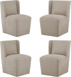 Upholstered Dining Chair with Casters Wingback Modern Side Armless Deskchair with Rollers for Diningroom Bedroom Livingroom Reading Room,Khaki,4 Box
