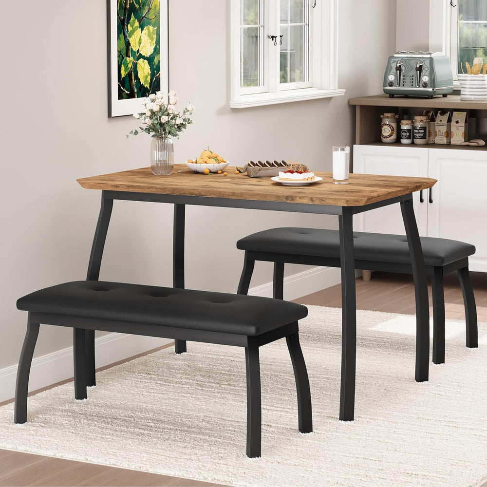Dining Table for 4, 3-Piece Kitchen Table Set for 4 with Wooden Tabletop and ...