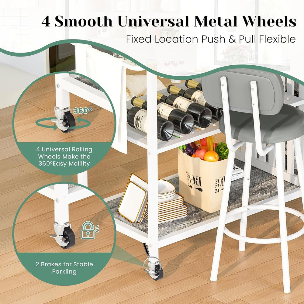 Recaceik Small Kitchen Island Table for 2 with Storage & Seating, Drop Le...