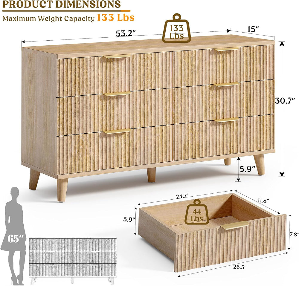 Modern Dresser and Nightstand Sets 3-Piece, 2 Nightstands 6-Drawer Dresser