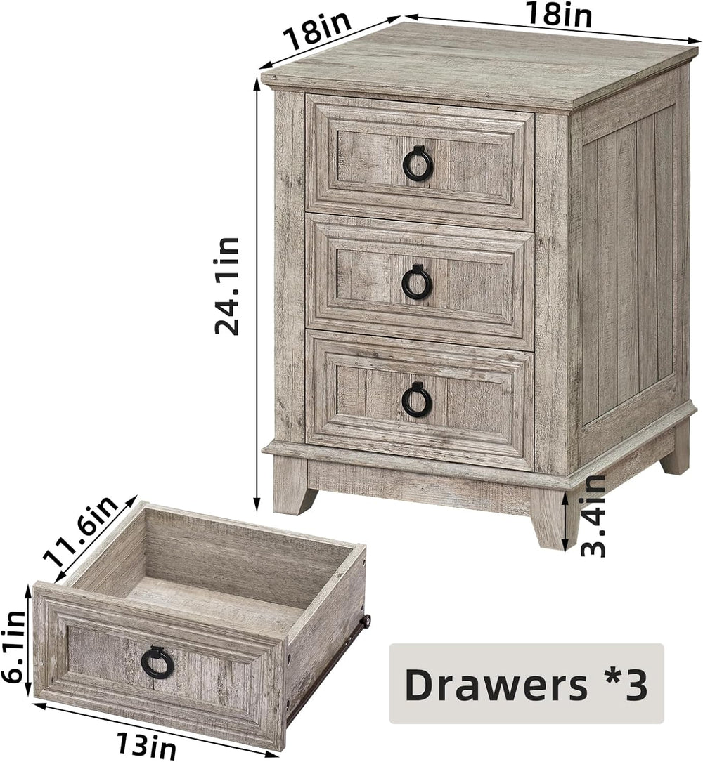 Joaxswe Farmhouse Nightstand Set 2, 18'' End Table | Sofa Bed Side Ta...