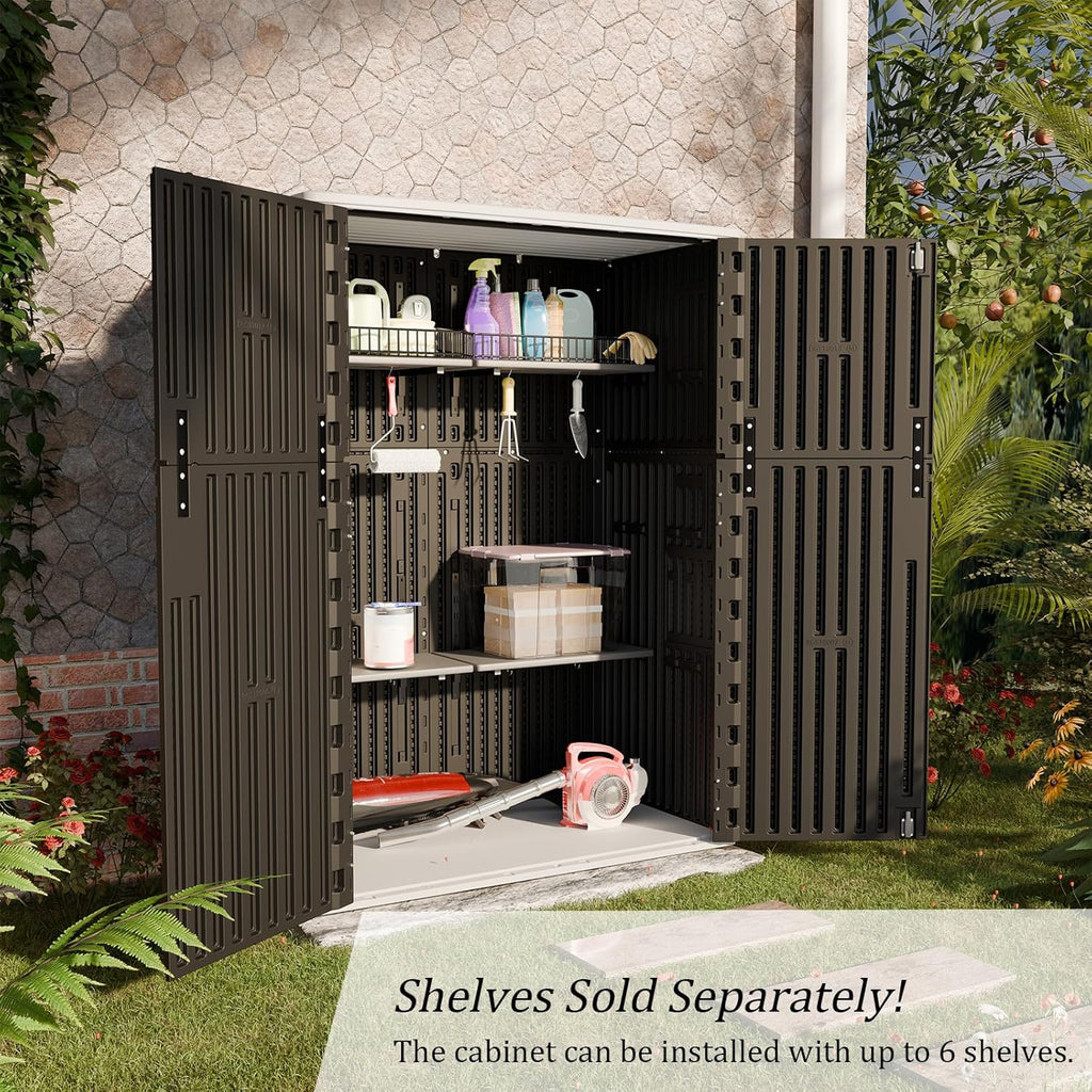HOMSPARK Outdoor Storage Shed Weather Resistance, Patio Storage Cabinet Lockable Resin Tool Shed for Storage of Bike, Trash Cans, Garden Tools (Black, 66 Cu.ft)