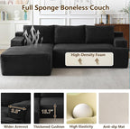 96" Modular Sectional Sofa Couches L-Shape Couch 3 Seat Modular Sofa Corduroy Memory Foam Sectional Boneless Couches for Living Room, Cloud Couch with Oversized Chaise(Black, Left Facing)