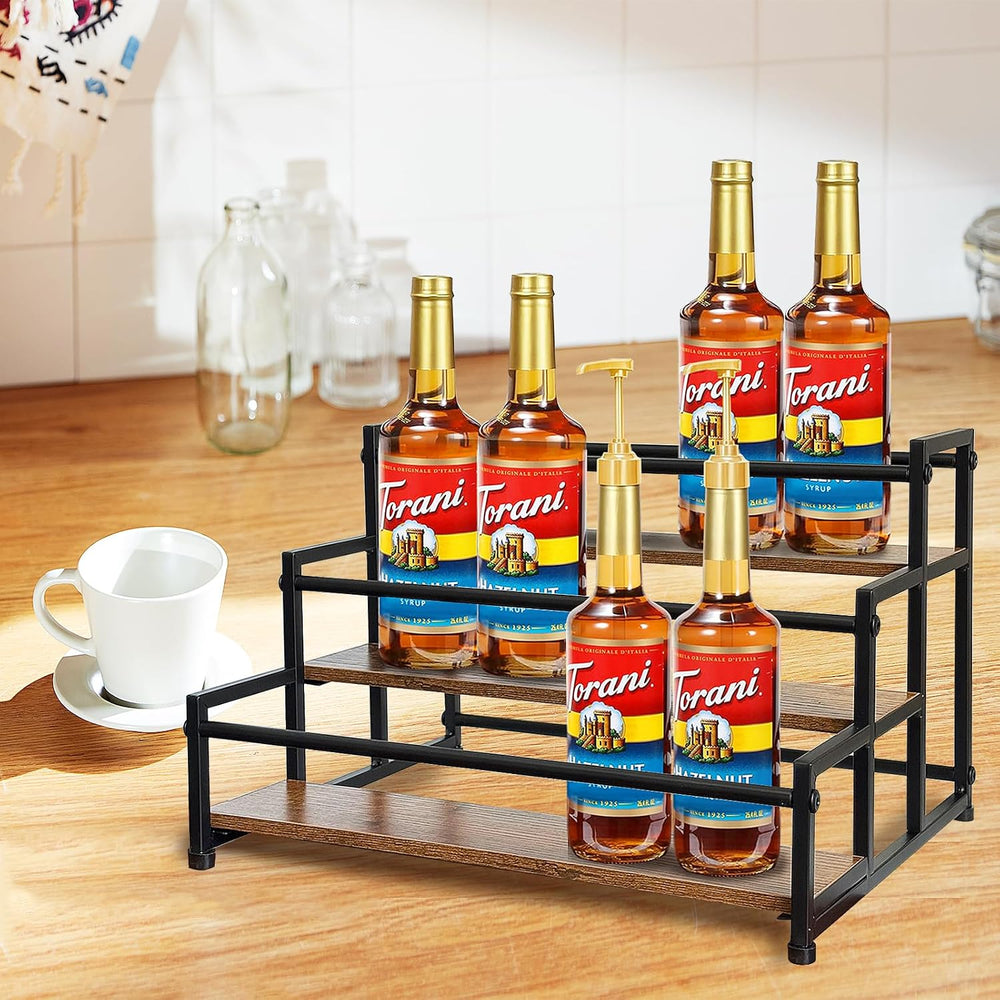 Klxuyuo 3-Tier Coffee Syrup Rack for 15 Bottles (750ml) –Sturdy Coffee Syrup ...