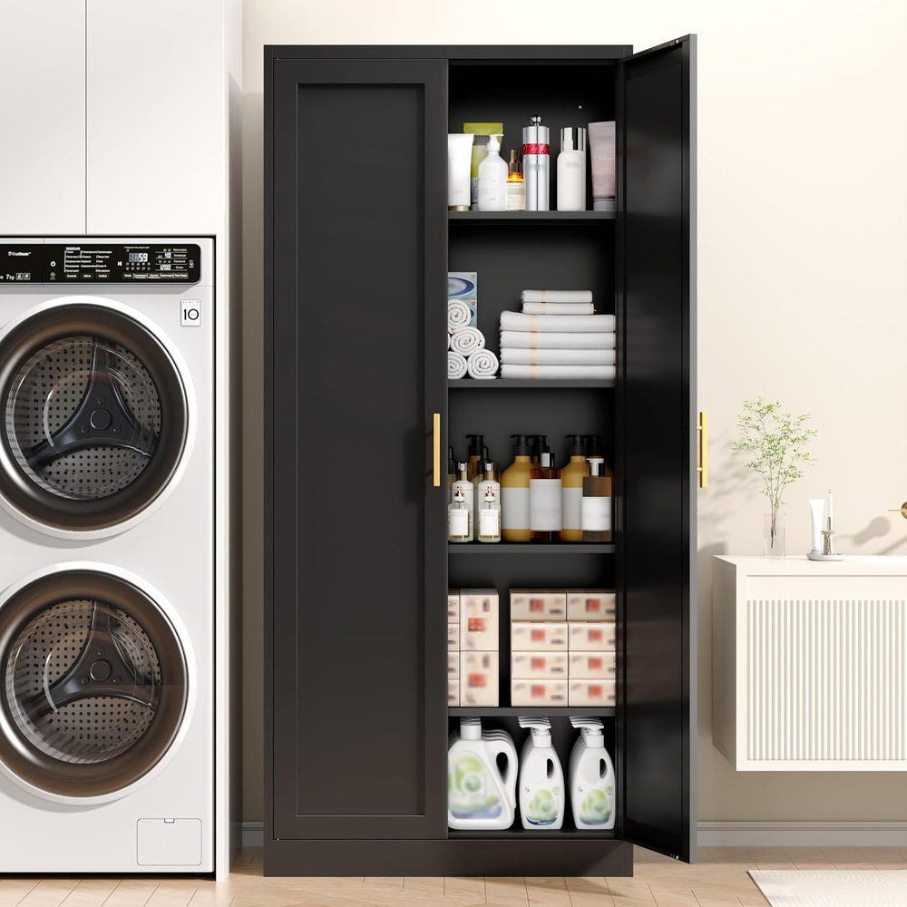 71” Tall Kitchen Pantry Cabinet, Metal Storage Cabinet with 2 Doors and 4 Adj...