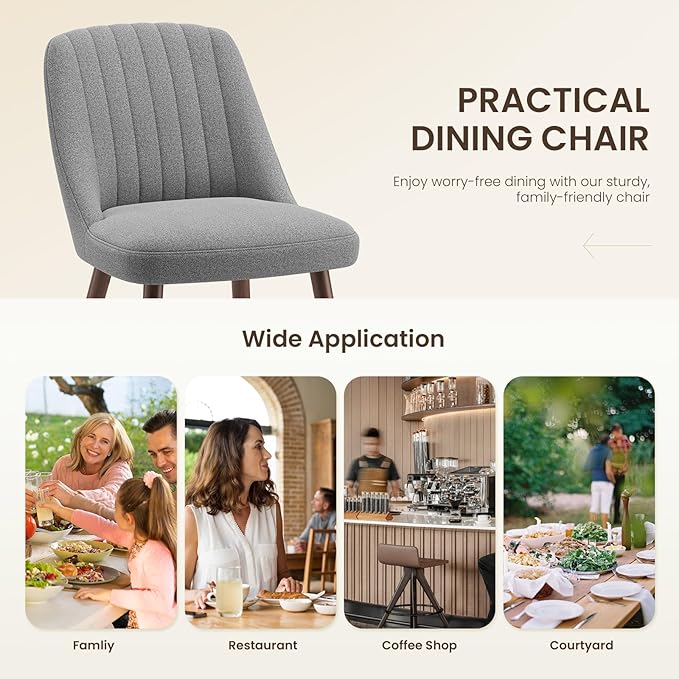 Upholstered Dining Chairs Set of 6, Modern Fabric Kitchen Chairs with Back, Wood Legs for Kitchen Dining Room Restaurant, Grey