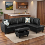 Sectional Couches for Living Room with Movable Chaise & Storage Ottoman - 97.5" Leather L Shaped Couches for Living Room Apartment, 4 Seat Home Furniture Modular Sectional Sofas, Black