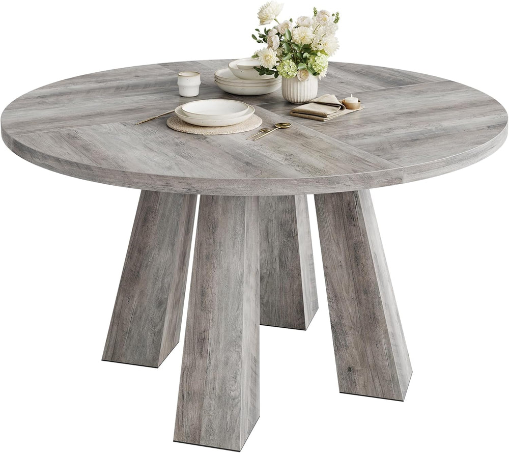 IDEALHOUSE 47" Round Dining Table for 4-6, Wood Kitchen Table with Sturd...