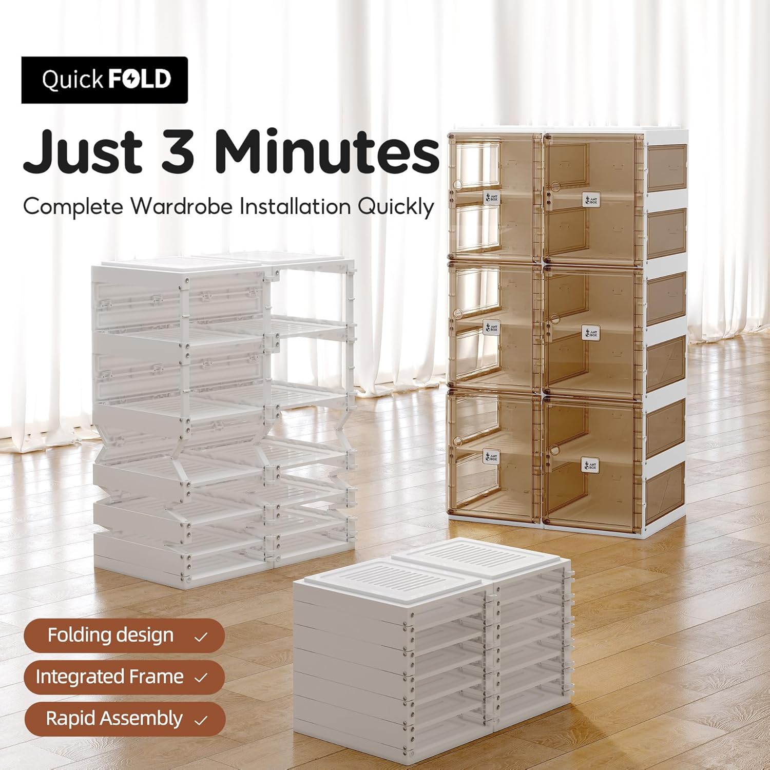 ANTBOX Foldable Shoe Rack,Shoe Organizers for Closet Plastic Shoe Storage Box For Entryway,Living Room,Large Sturdy Stackable Sneaker Cabinet Bins With Magnetic Clear Door 6 Tiers 12 Pairs