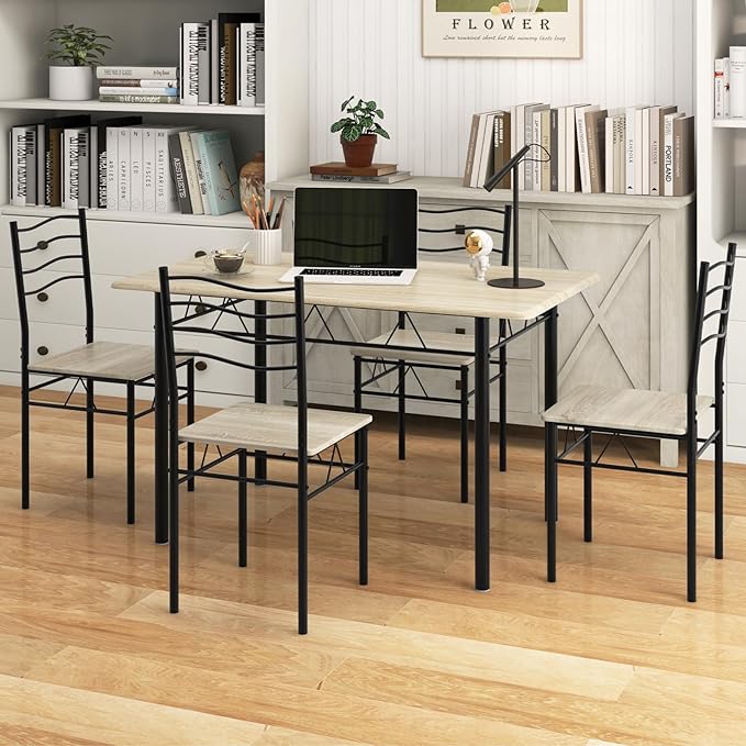 Giantex 47-inches Dining Table Set for 4, Rectangular Kitchen Table with 4 Dining Chairs, Metal Frame, 5-Piece Space-Saving Dinette Set for Small Space, Dinner, Breakfast Nook, Apartment