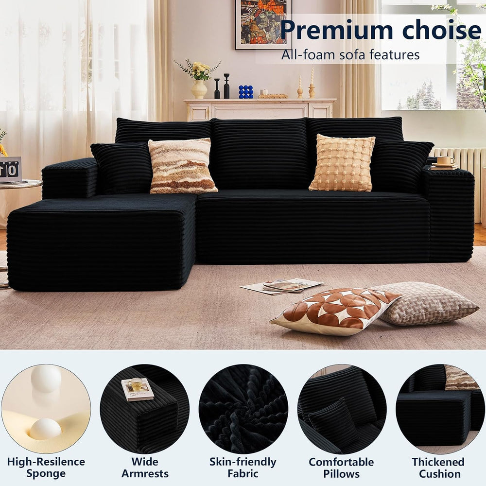 95" Cloud Sectional Couch with L-Shape Chaise, Modern Cloud Couch with D...