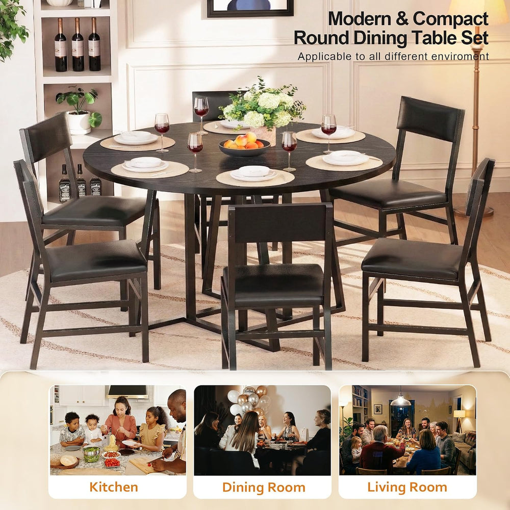 Dining Room Table Set for 6, 7-Piece Kitchen Table Chairs for 6, 47''...