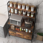Kitchen Bakers Rack with Baskets,5-Tier Free Standing Storage Shelf Rack,Industrial Microwave Oven Stand,Metal Kitchen Rack Organizer with Hooks