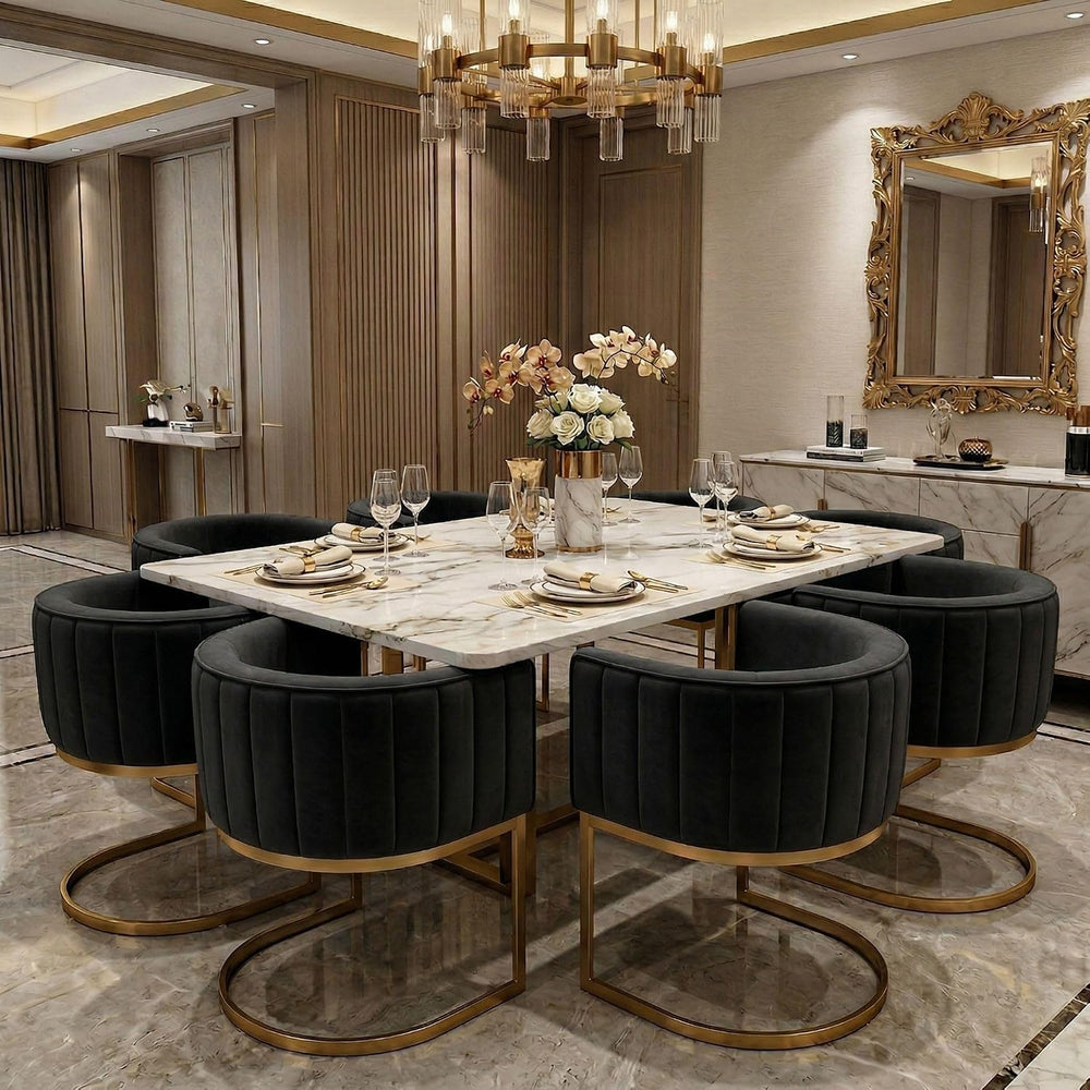 Hyfirm Black and Gold Barrel Dining Room Chairs Set of 4, Modern Velvet Uphol...