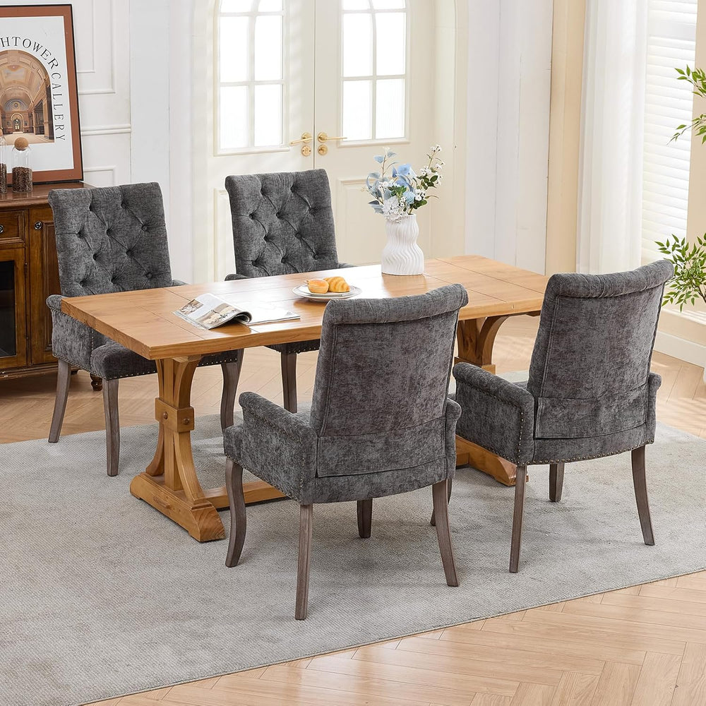 Shenyon Grey Single Dining Chair with Arms, Chenille Upholstered Dining Room ...